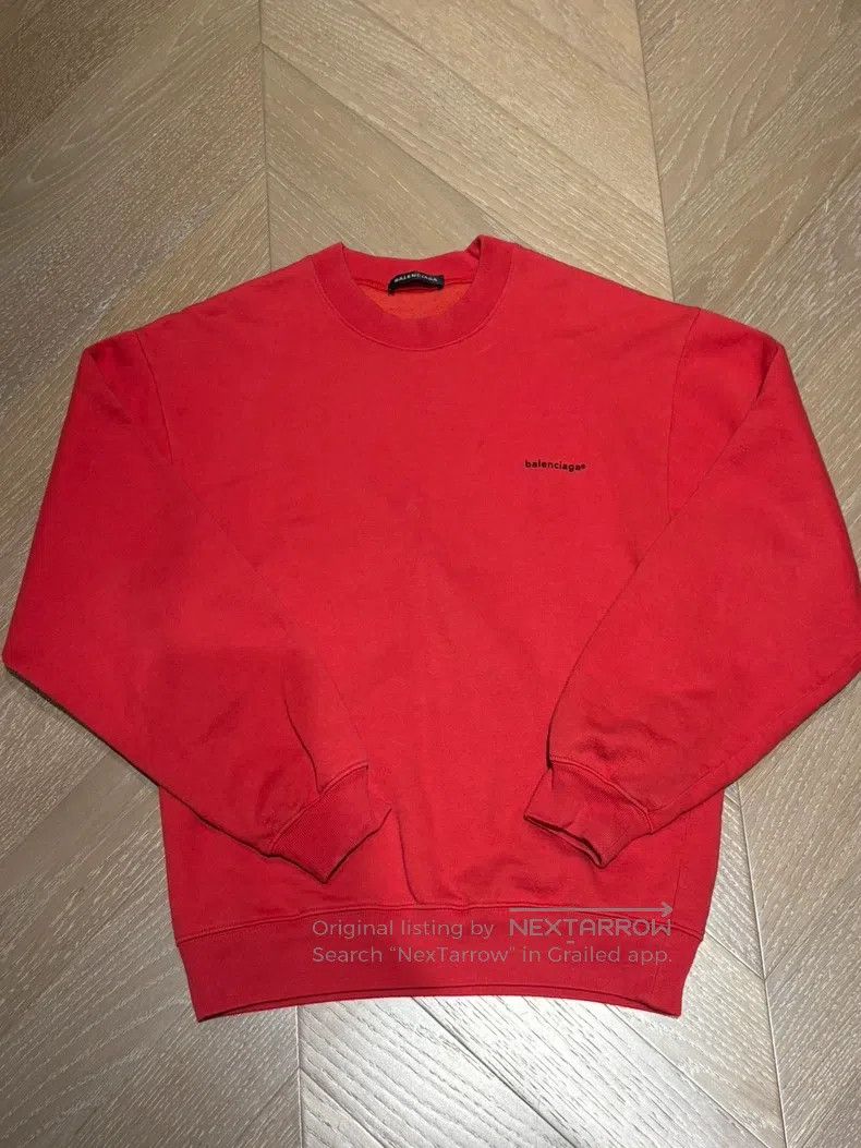 Balenciaga Balenciaga Red Embroidered Logo Round Neck Sweatshirt Size US XXS / EU 40 - 1 Thumbnail
