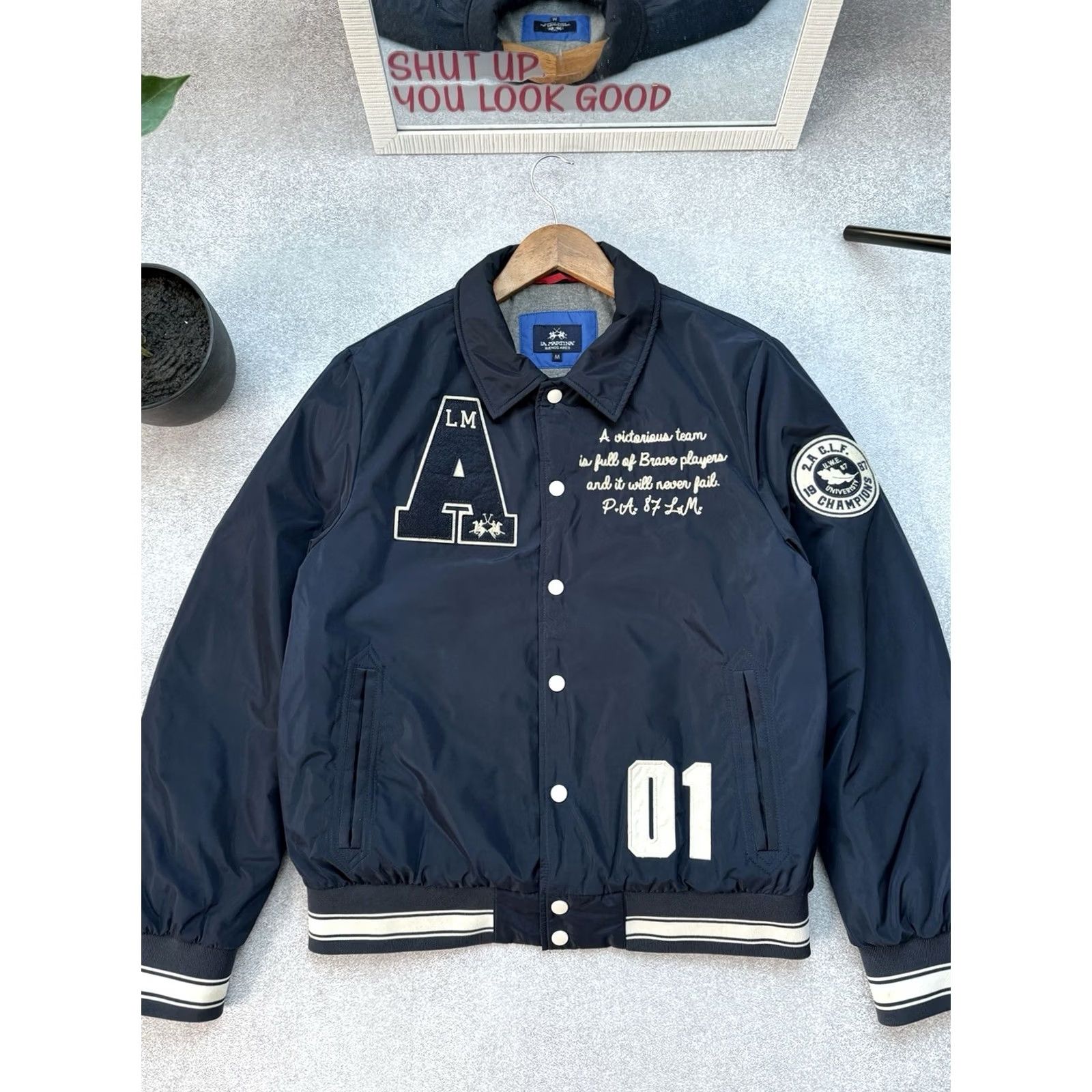La Martina VINTAGE La Martina Racing Bomber Jacket Men’s Size M Blue Britain Flag 01 Champion Mens Size US M / EU 48-50 / 2 - 4 Thumbnail