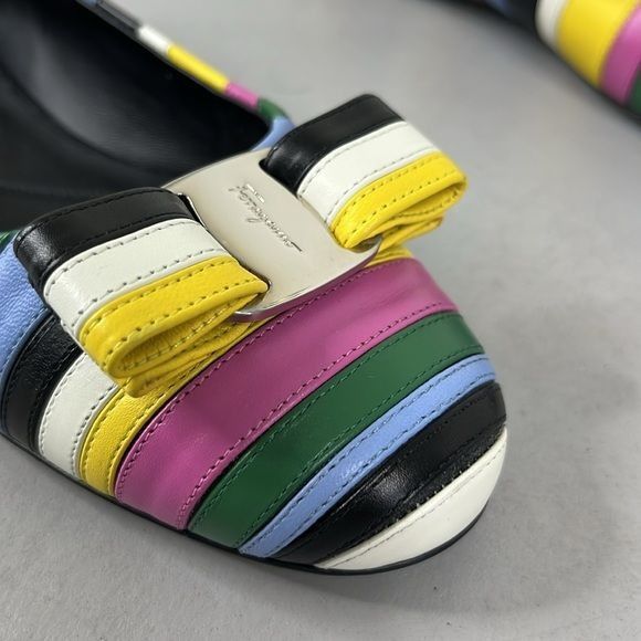 Salvatore Ferragamo Salvatore Ferragamo Varina Rainbow Stripe Flats Bow Logo Size US 8 / IT 38 - 4 Thumbnail