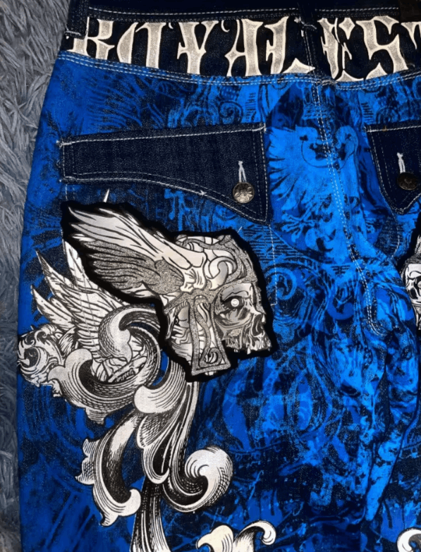 Japanese Brand Skull Gothic Blue Print High Quality Oversized Jeans Size US 36 / EU 52 - 7 Thumbnail
