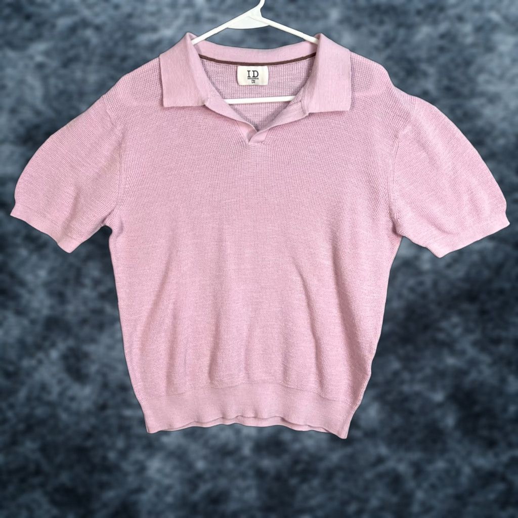 Vintage ID Menswear Polo Shirt Mens Size L Cotton Linen Blend Short Sleeve Collared Knitted Solid Pink Summer Casual Men Menswear Knit Polo 90s? Size US L / EU 52-54 / 3 - 1 Thumbnail
