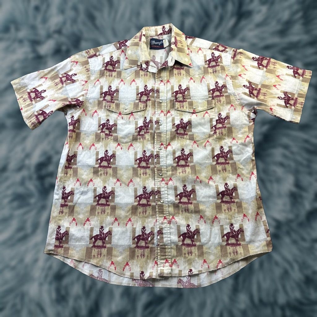 Wrangler Wrangler Shirt Mens XL Beige Tan All over Print Pearl Snap Western Button-Up Casual Mens Size US XL / EU 56 / 4 - 1 Thumbnail