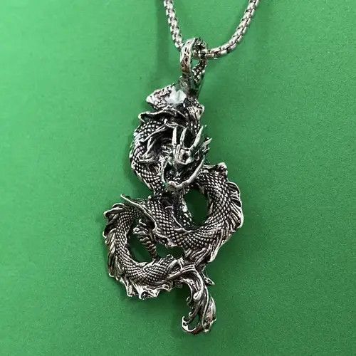 Designer × Jewelry Titanium Steel Dragon Pendant Necklace for Men Women Size ONE SIZE - 2 Thumbnail