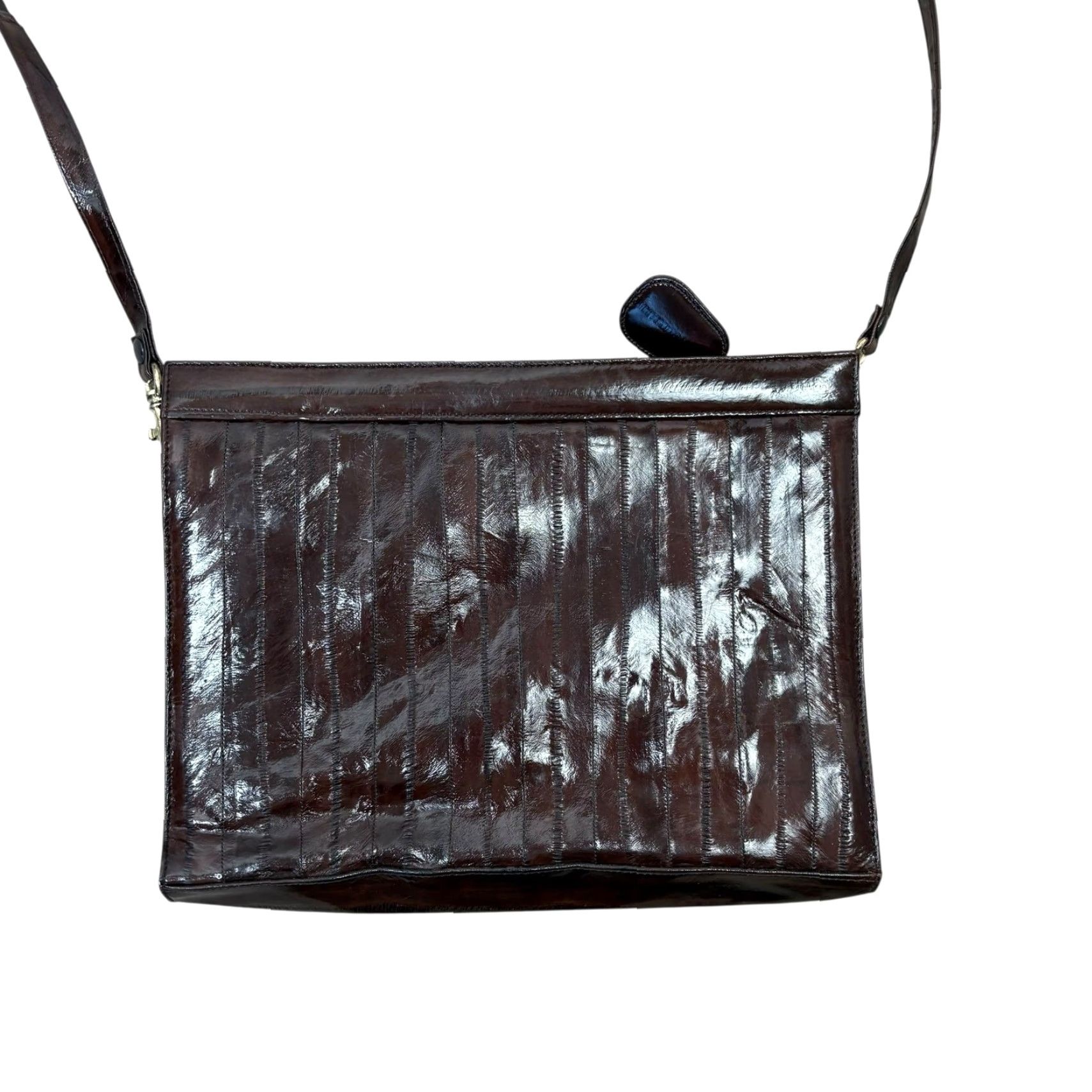 Skin VINTAGE 90s Dark Brown Eel Skin Exotic Leather Crossbody Bag Purse Small Women Crossbody Size ONE SIZE - 4 Thumbnail