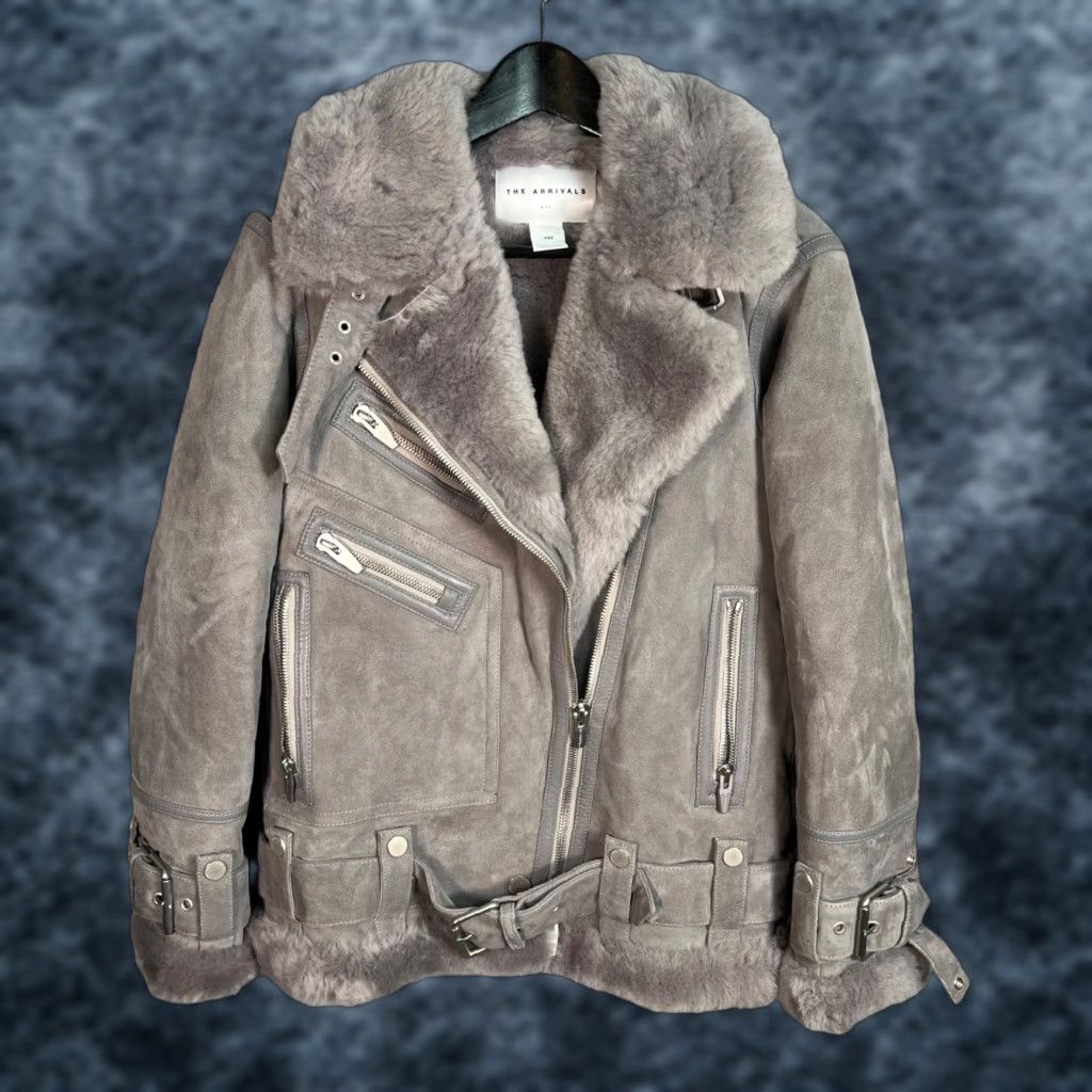 The Arrivals VINTAGE The Arrivals Moya Gray Shearling Leather Moto Jacket Womens XXS SIZE 2XS Leather Lining Short Zip Biker Jacket Winter Fall Mens Womens Girls Size XXS / US 00 / IT 34 - 1 Thumbnail