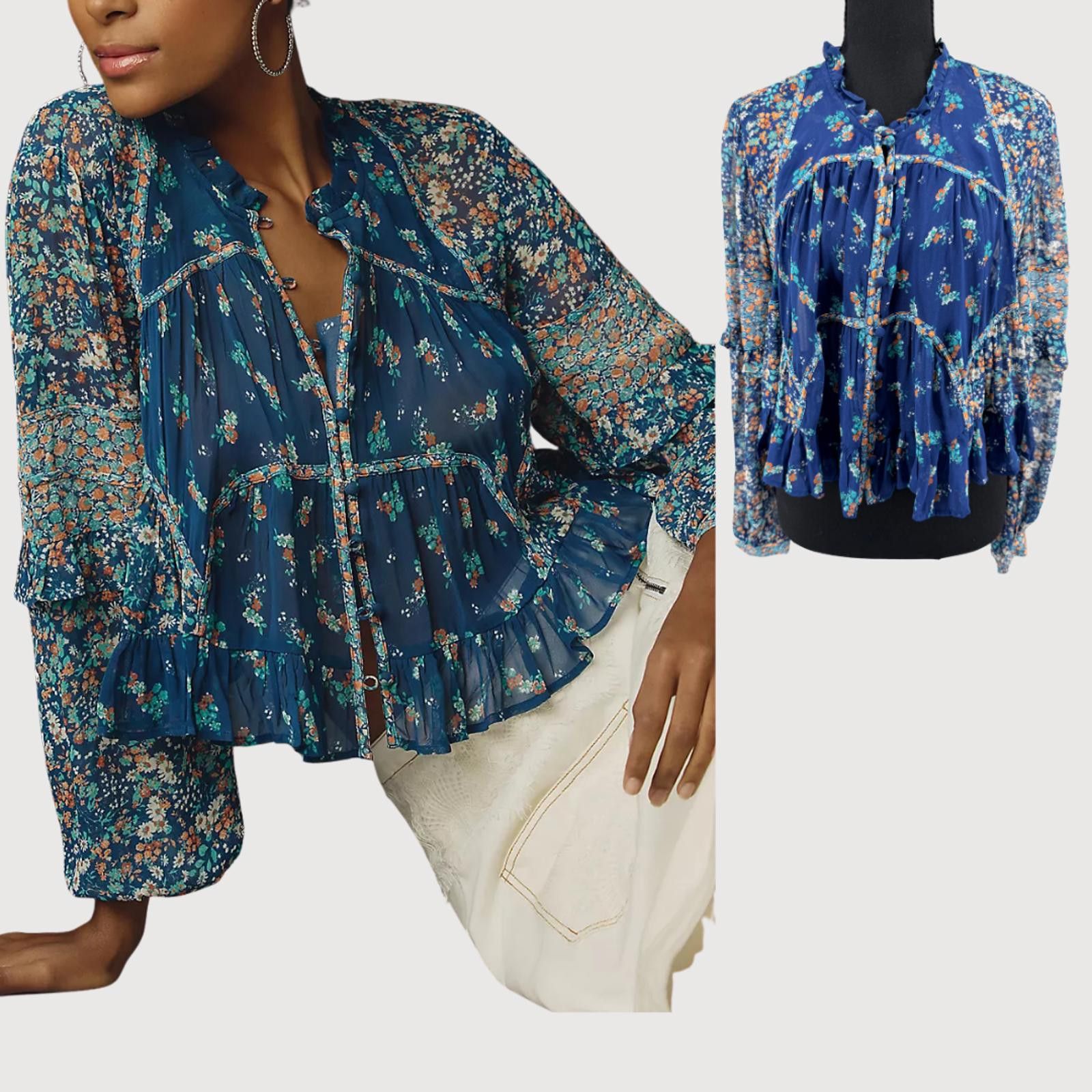 Other Anthropologie Boho Sheer Floral Babydoll Blouse M Size M / US 6-8 / IT 42-44 - 1 Thumbnail