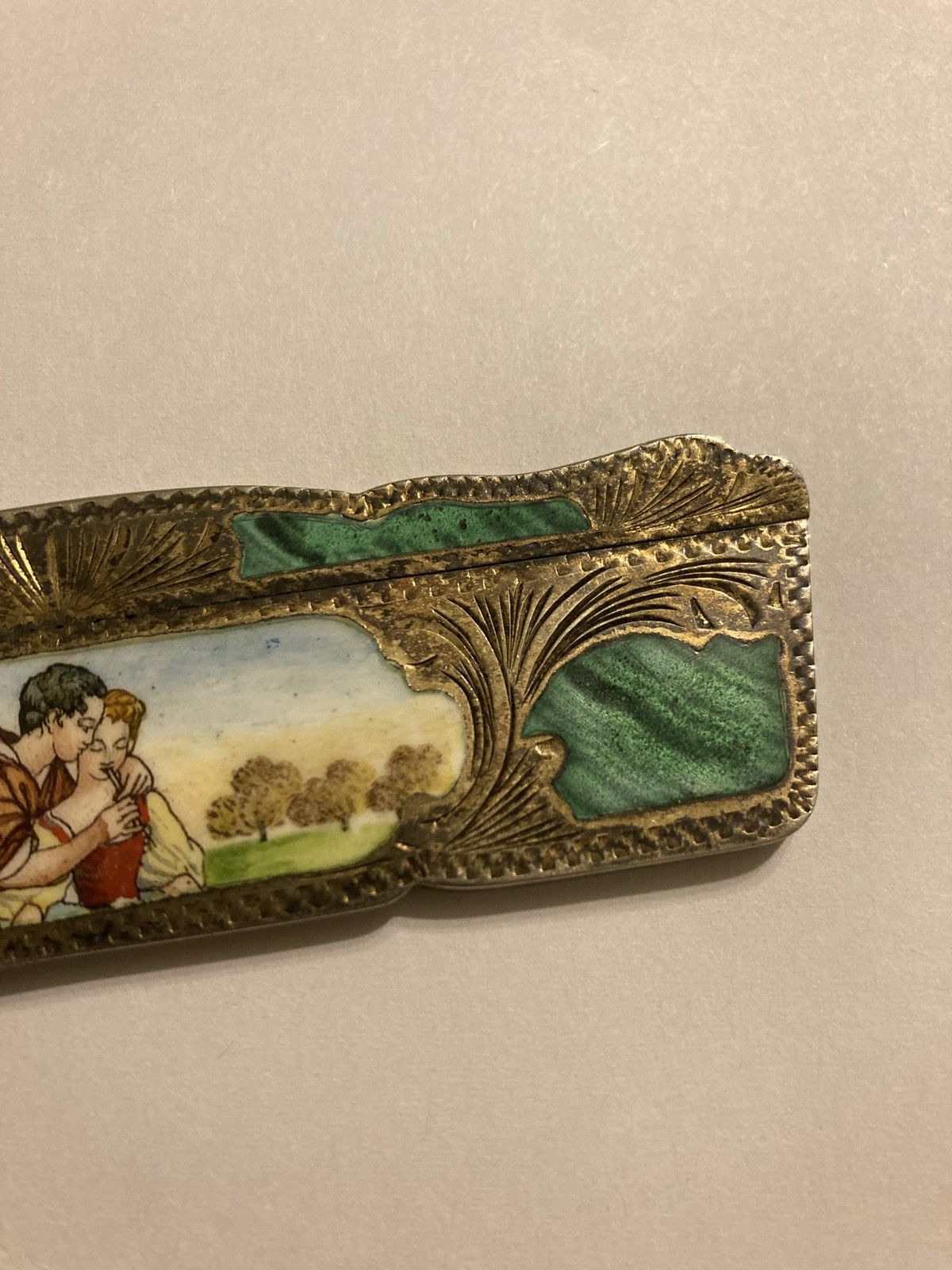 Vintage Antique Green Enamel 800 Silver Comb Cover Holder Italy Size ONE SIZE - 4 Thumbnail