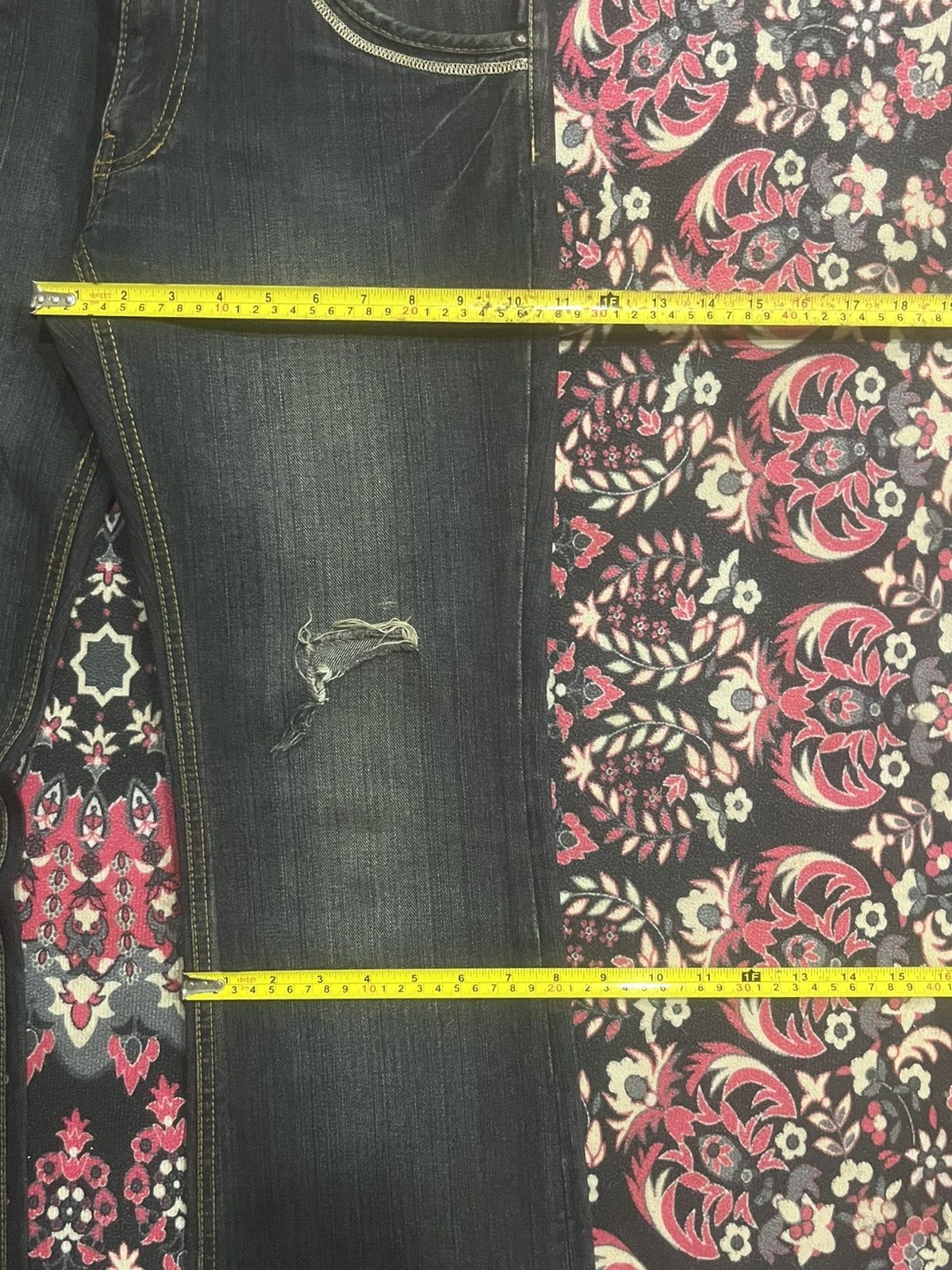 14th Addiction Japanese Custom Culture Dark Washed Distressed Flare Jeans Size US 30 / EU 46 - 14 Thumbnail