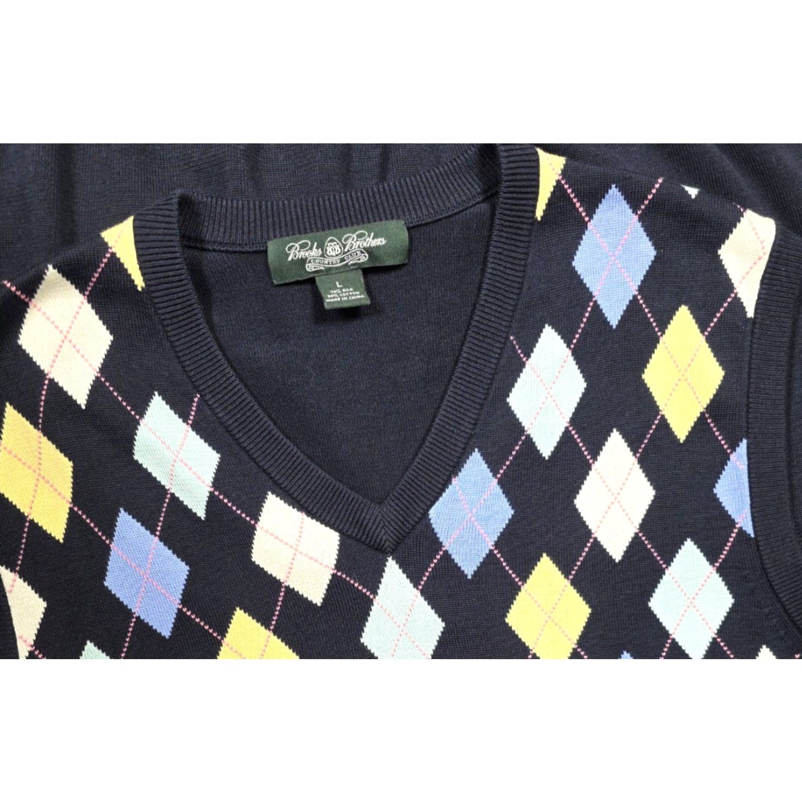 Brooks Brothers VINTAGE Brooks Brothers Mens L Sweater Vest Golfer Silk Cotton V-Neck Argyle Grandpacore Size US L / EU 52-54 / 3 - 2 Thumbnail