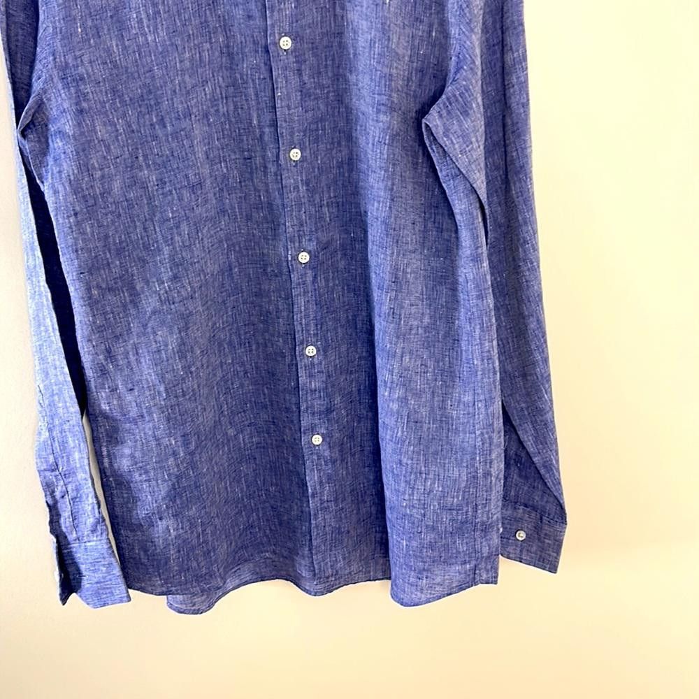 Hugo Boss Slim fit Linen -BOSS Tailored -sz 15.5- Blue w/white Heather Size 38R - 4 Thumbnail