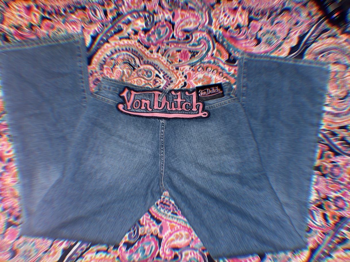 image of Y2K Von Dutch Patch Vintage Flare Jeans in Blue, Women's (Size 30)