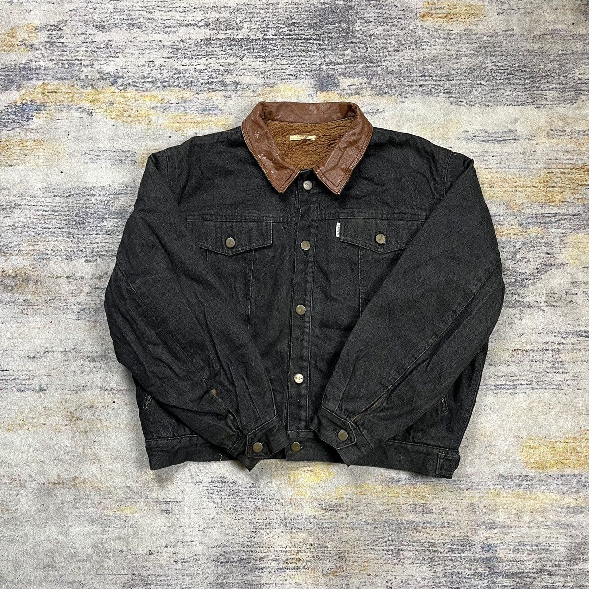 Japanese Brand Vtg Person’s oversized sherpa denim jacket collar leather Size US M / EU 48-50 / 2 - 3 Thumbnail