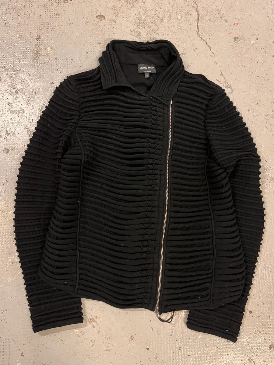 Giorgio Armani 2000s Giorgio Armani Horizontal Pleats Asymmetrical Zip Sweater Size XS / US 0-2 / IT 36-38 - 1 Thumbnail
