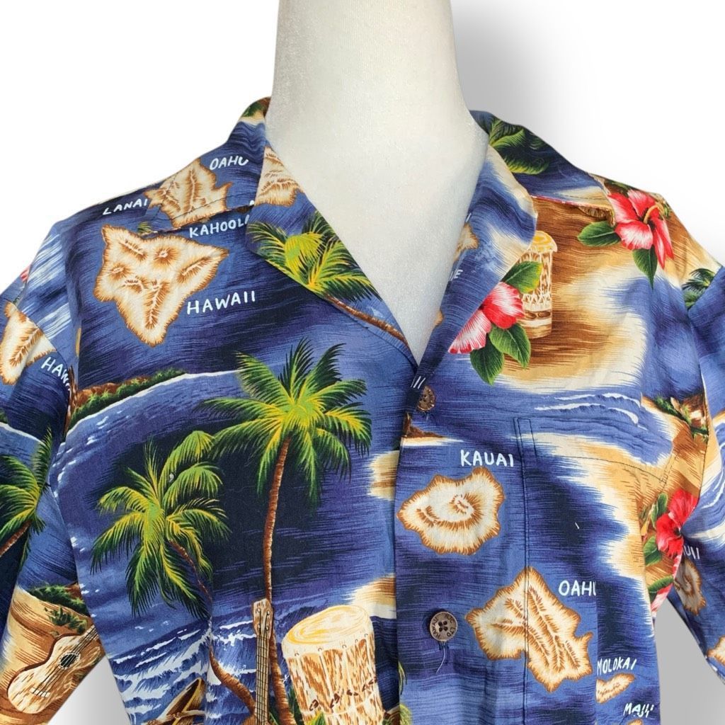 Vintage Vintage RJC Hawaiian Shirt Blue Island Map Floral Print Cott Size US S / EU 44-46 / 1 - 2 Thumbnail