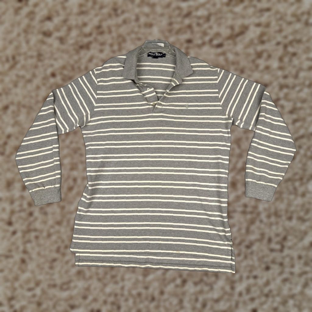 Polo Ralph Lauren Polo Ralph Lauren Polo Shirt Mens XL Gray Stripe Knit Long Sleeve Golf Rugby Size US XL / EU 56 / 4 - 1 Thumbnail