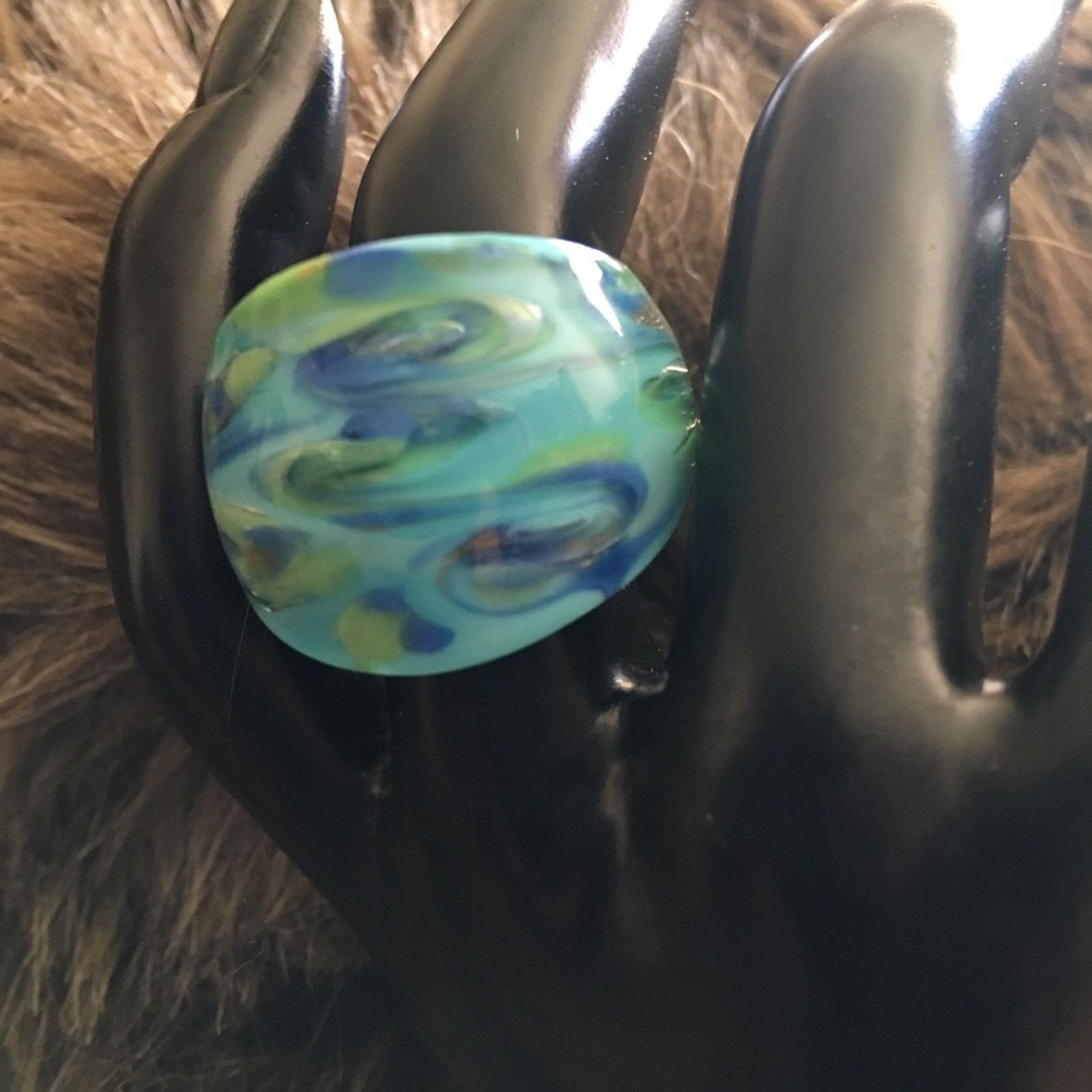 Handmade Handmade fused glass wide band ring Size ONE SIZE - 1 Thumbnail