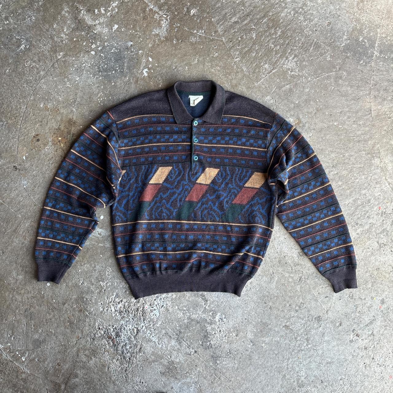 Other Brown Long-sleeve Knitted Polo Shirt w/ Patterning Size US L / EU 52-54 / 3 - 1 Thumbnail