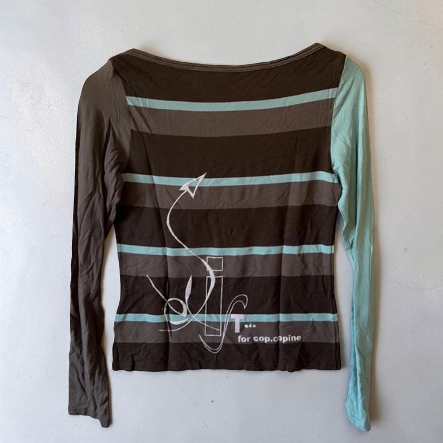 Other The Cop Copine Turquoise Striped Wide Neck Top Size ONE SIZE - 4 Thumbnail