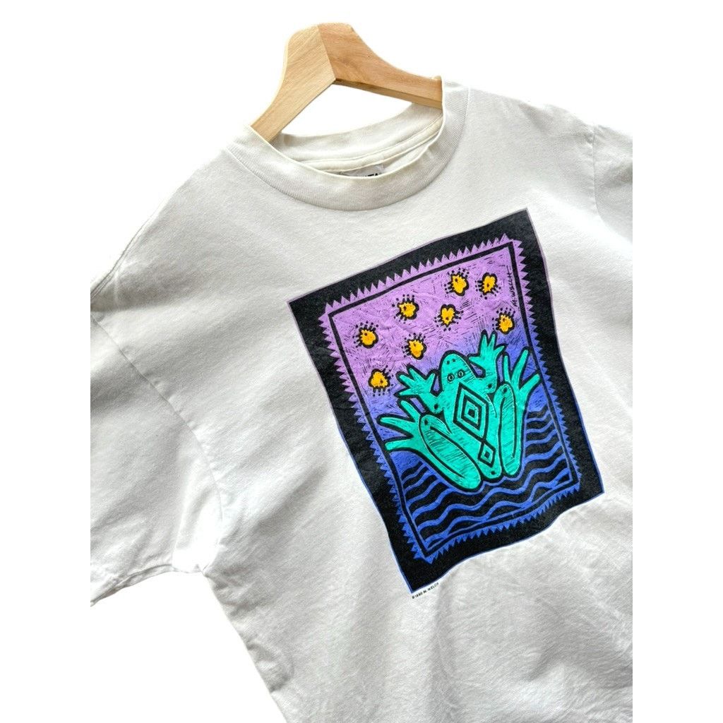 Vintage 1990 M. Welch Frog Abstract Graphic Stamp Art Tee Size US L / EU 52-54 / 3 - 4 Thumbnail