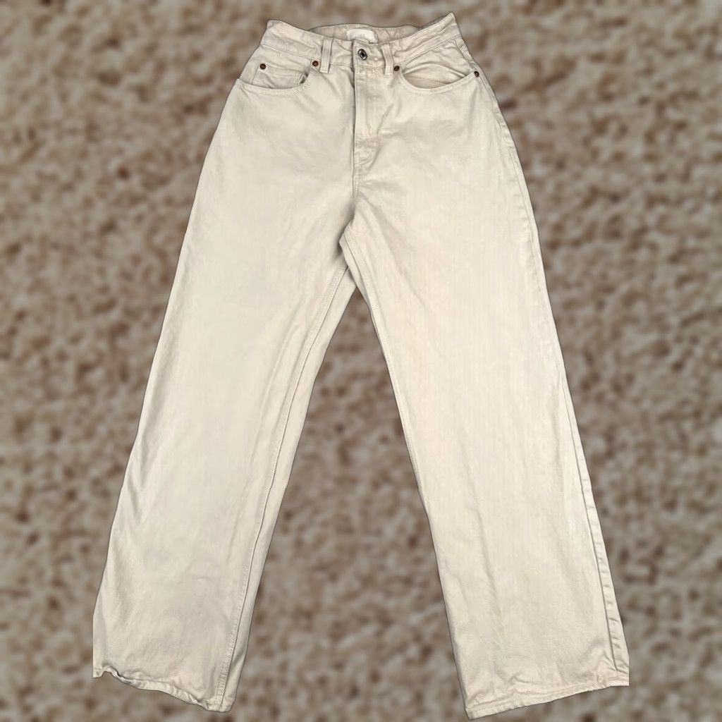 H&M H&M Jeans Womens 4 Beige Denim Wide Leg High Rise 100% Cotton Casual Vintage No Size 27" / US 4 / IT 40 - 1 Thumbnail