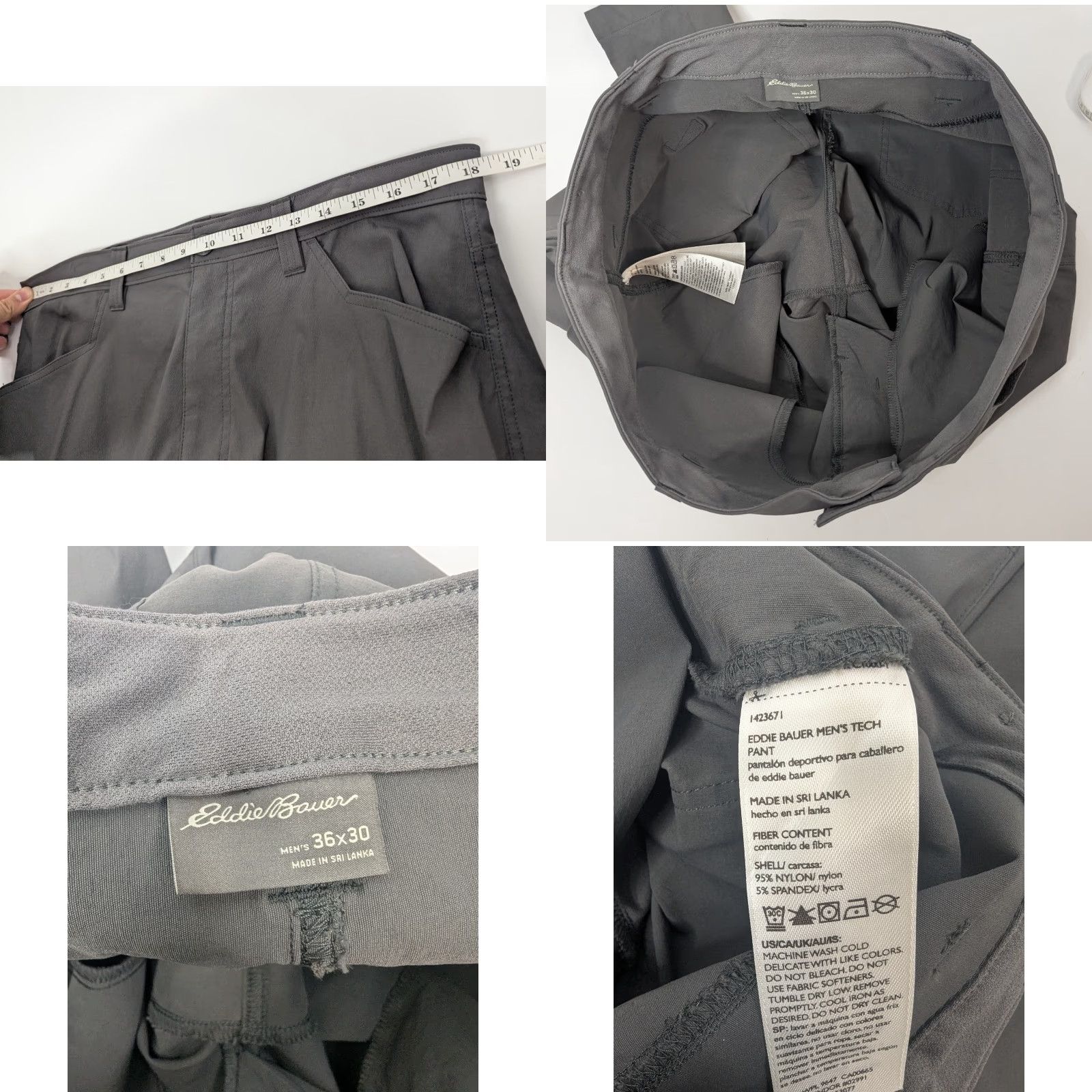 Eddie Bauer Eddie Bauer Tech Pants Men's 36x30 Gray Nylon Spandex Chino Stretch Quick Dry Hiking Outdoor Regular Straight Pants Size US 36 / EU 52 - 8 Thumbnail