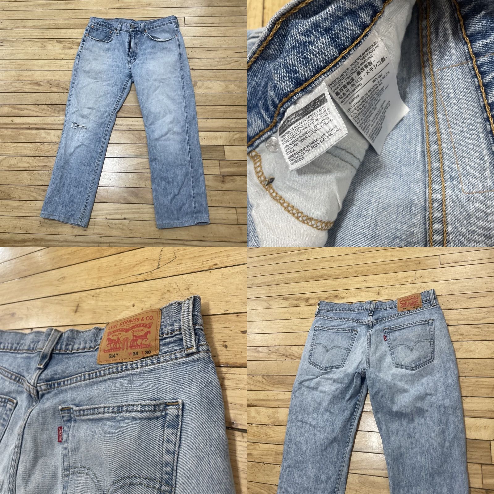 Levi's Levi's Jeans 514 Jeans Men 34x30 26" Light Blue Distressed Slim School Sk8 Denim Size US 34 / EU 50 - 11 Thumbnail
