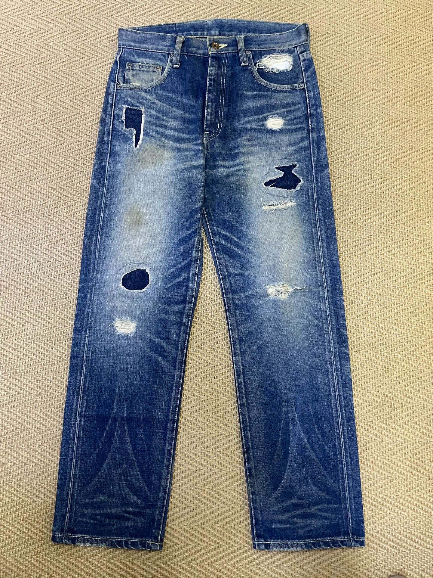 Neighborhood NEIGHBORHOOD 06 KNEEL Distressed Patched Cut Oiled Denim S Size US 29 - 1 Thumbnail