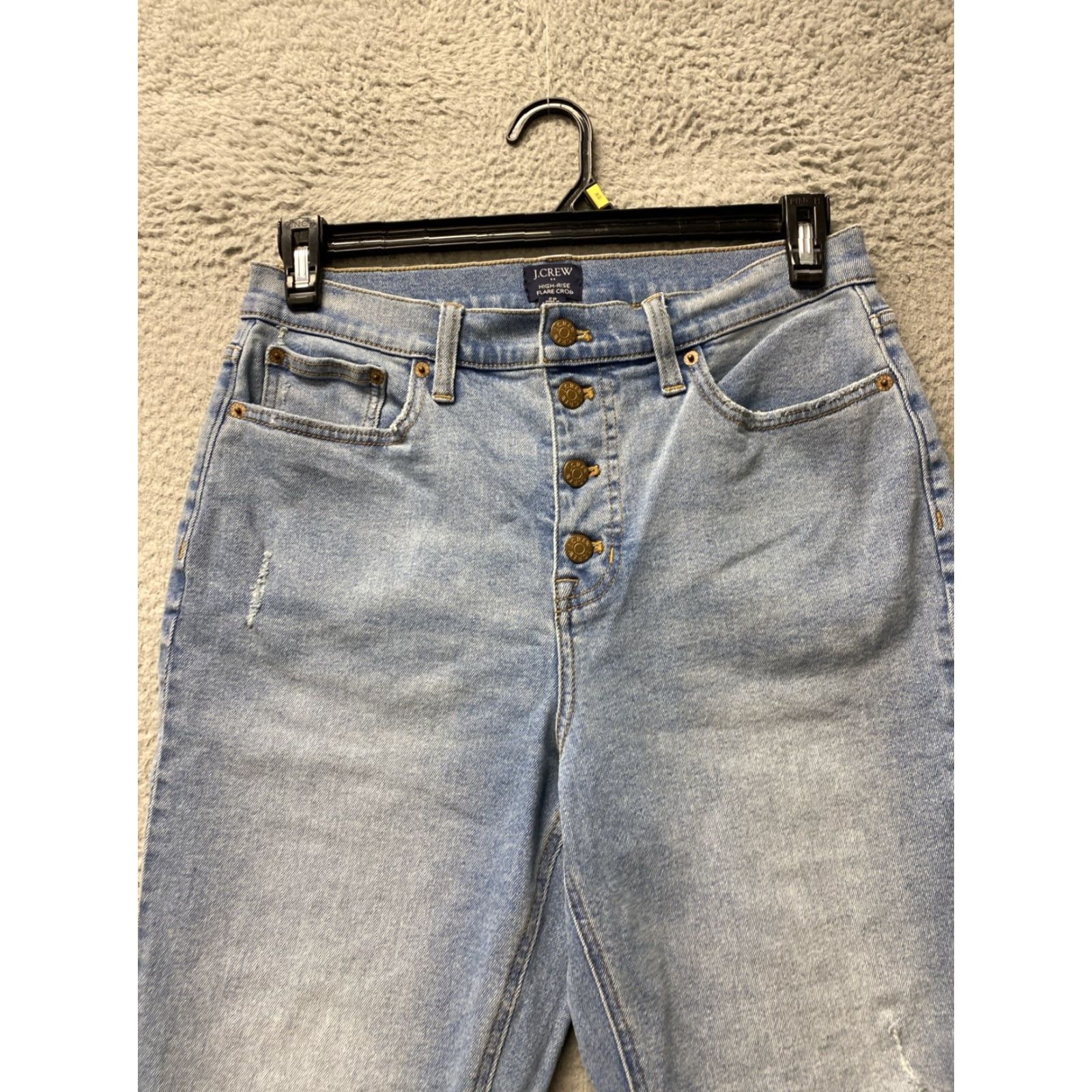 J.Crew J.Crew Jeans Women’s 29x25 Flare High Rise Blue Denim Slimming Button Zip Raw Hem Regular Size 29" - 4 Thumbnail