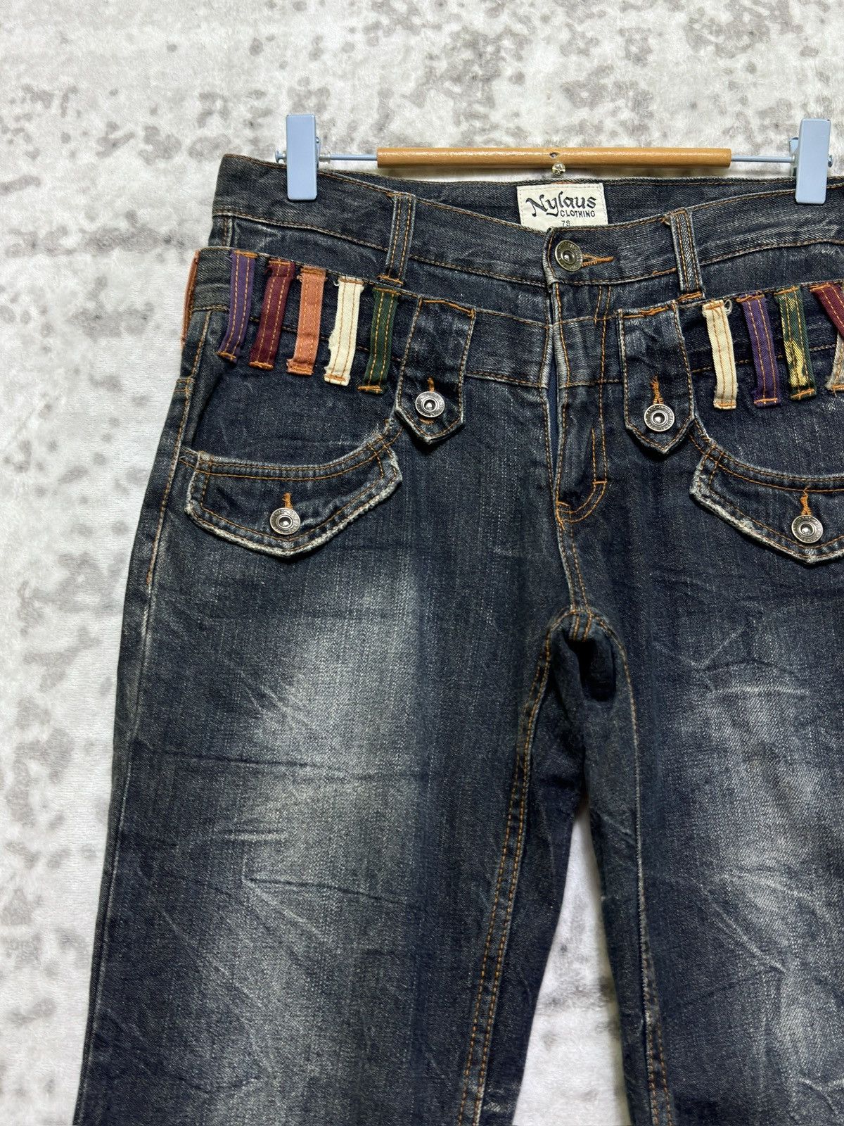 Japanese Brand Nylaus Clothing Y2K Double Waist Acid Wash Whiskered Jeans Size US 30 / EU 46 - 4 Thumbnail