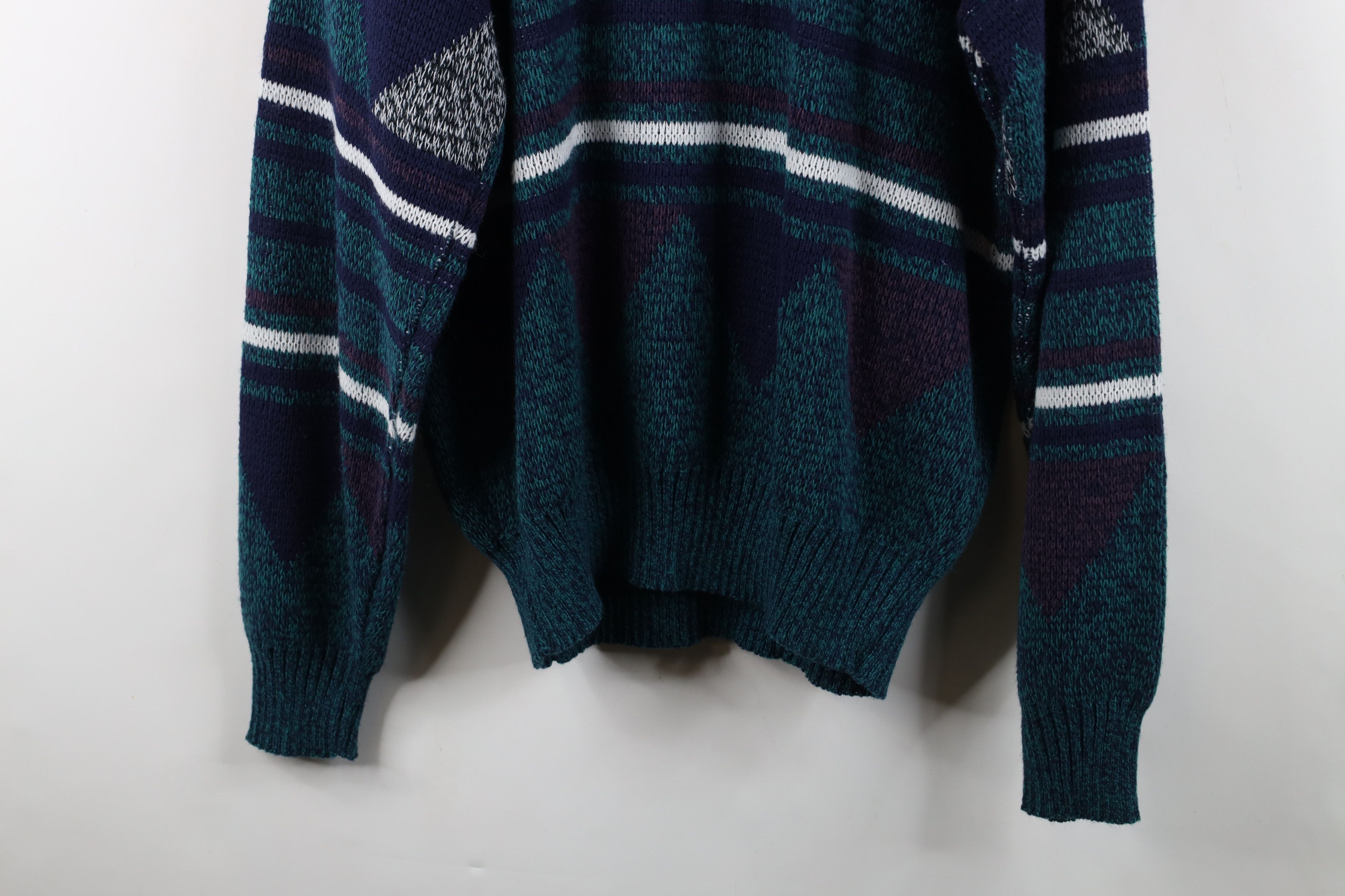 Vintage Vintage 90s Streetwear Geometric Leather Trim Knit Sweater Size US L / EU 52-54 / 3 - 14 Thumbnail