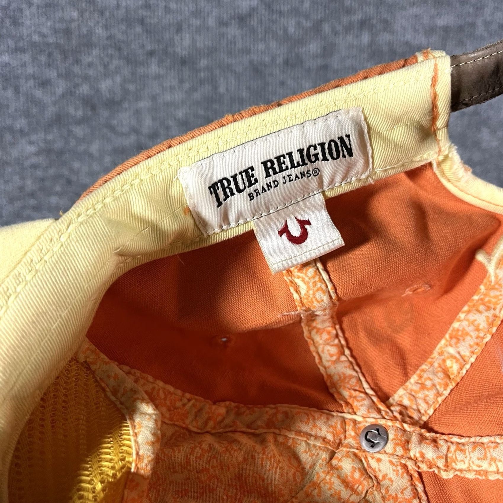 True Religion VINTAGE True Religion Trucker Baseball Cap Hat Orange Distressed Strapback Logo Y2K Unisex Adults Size ONE SIZE - 5 Thumbnail
