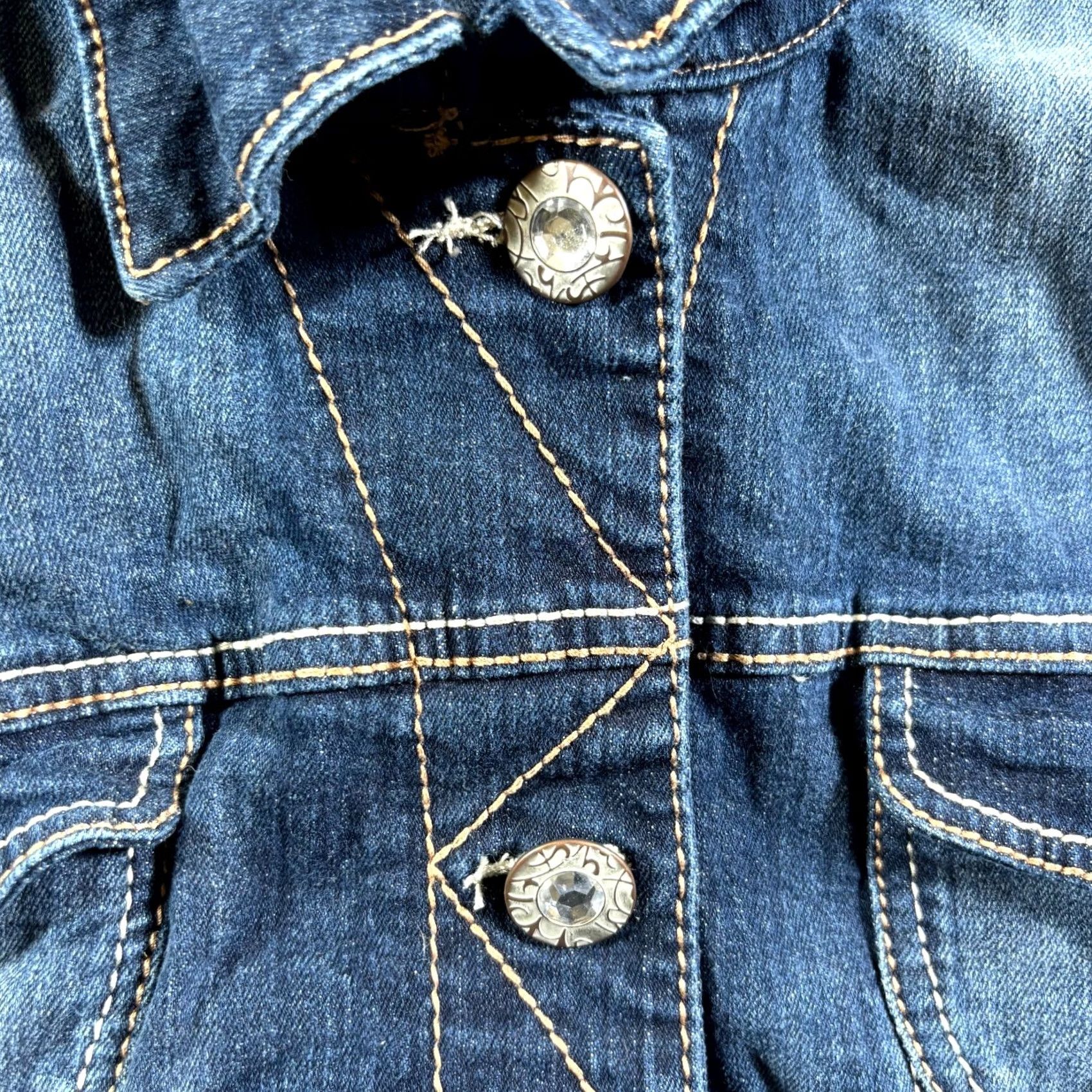 Denime Amethyst Jacket Womens 2X Blue Denim Distressed Button Front Cropped Trucker Jacket Size XXL / US 16-18 / IT 52-54 - 3 Thumbnail