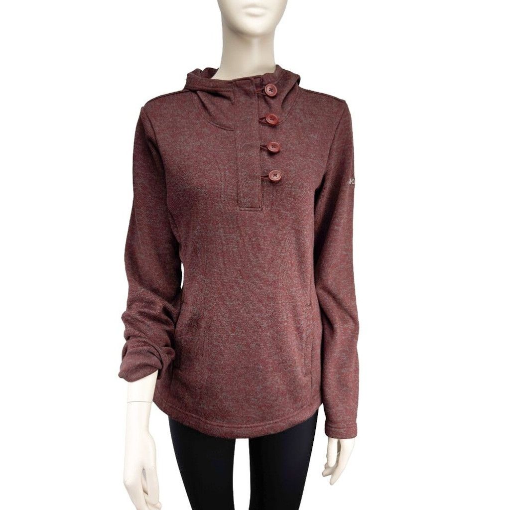 Columbia COLOMBIA Fleece Hoodie Sweater Button Burgundy Gorpcore Sz M Size M / US 6-8 / IT 42-44 - 4 Thumbnail