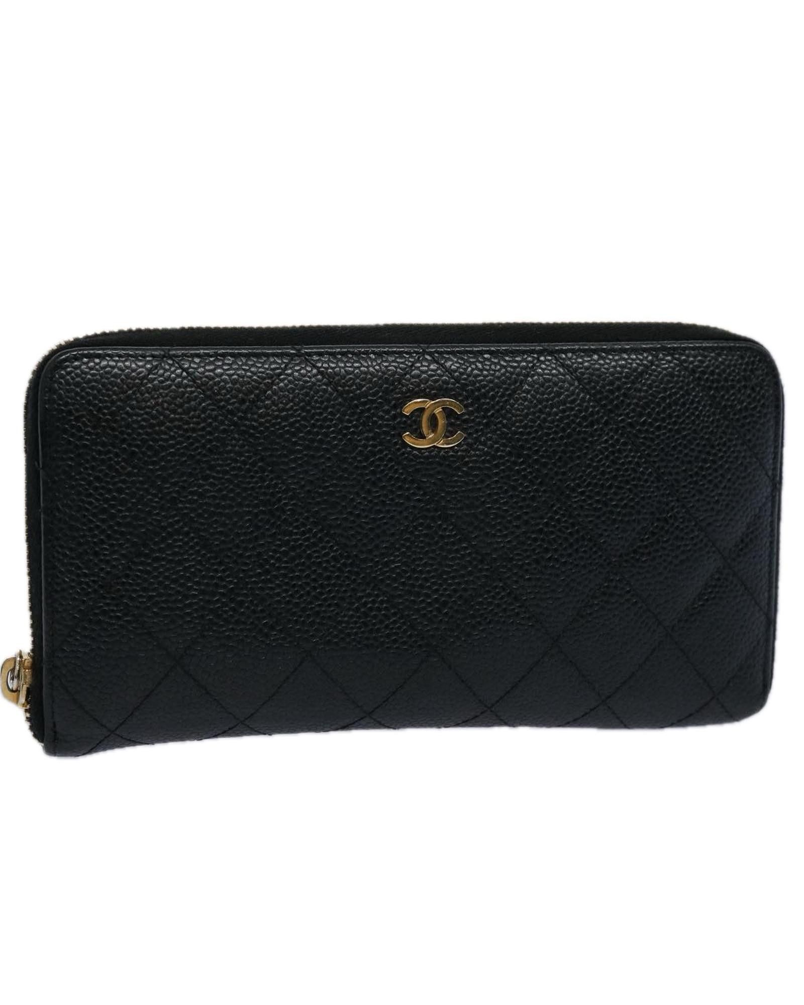 image of Chanel Matelasse Caviar Skin Long Wallet With Cc Logo - Authentic & Genuine in Black, Women's
