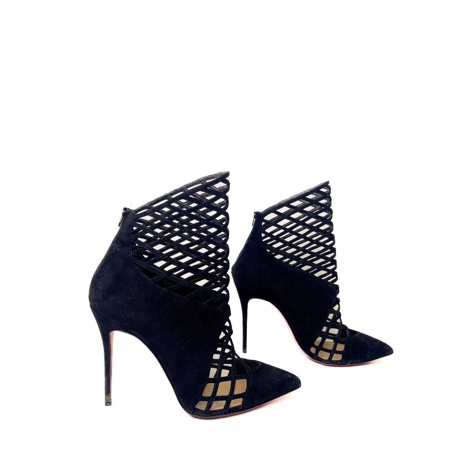 Christian Louboutin Black Suede Bouglione Cage Ankle Boots, Stiletto Heels Size US 9 / IT 39 - 3 Thumbnail