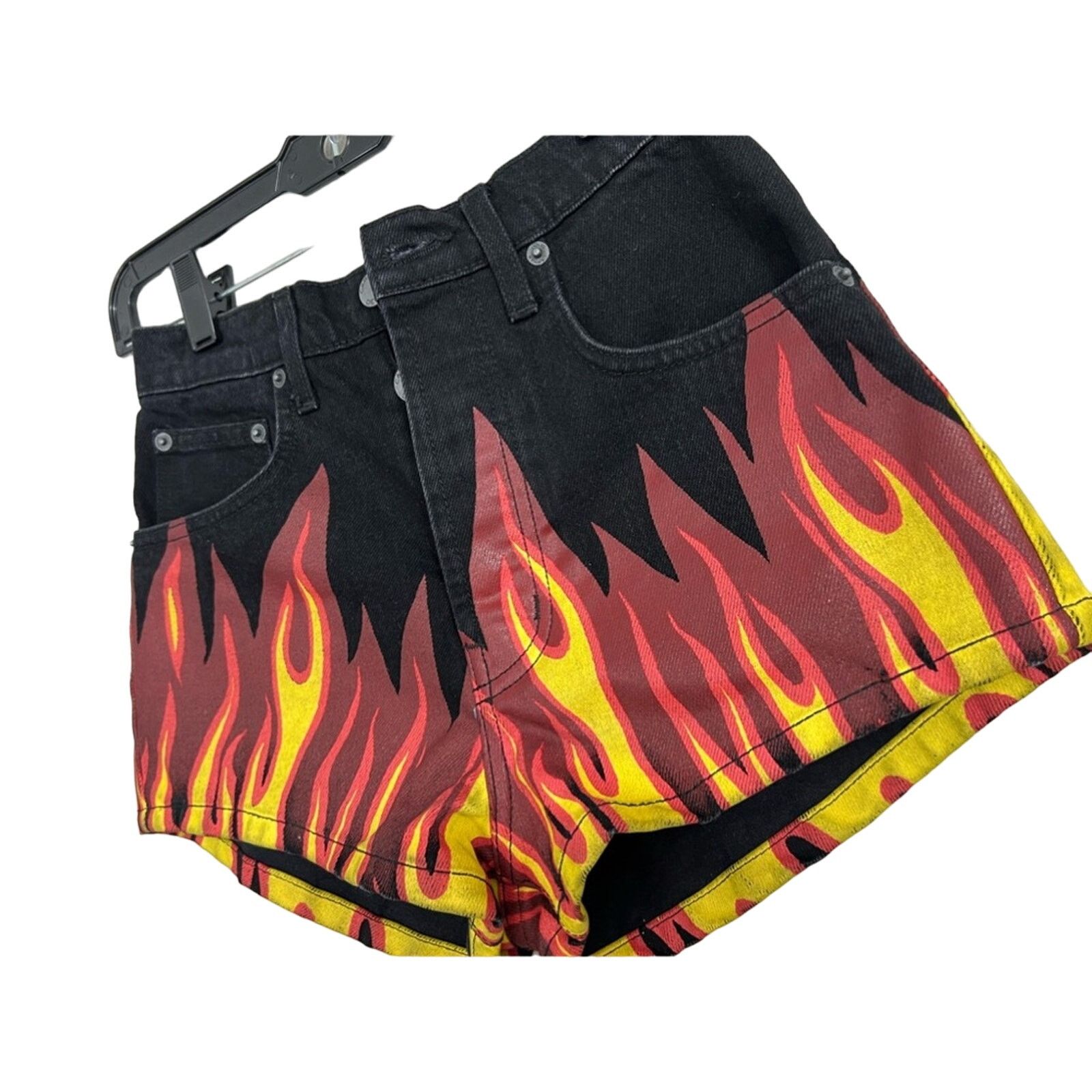 Other CARMAR Flames Black Denim Jeans Shorts Size 23 Button-Fly Size 23" - 3 Thumbnail