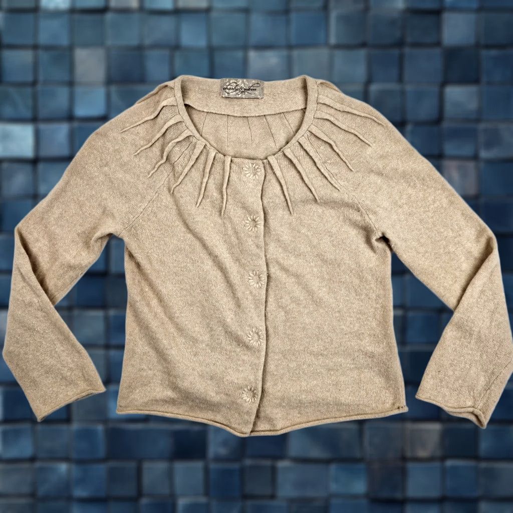 Vintage Charlie & Robin Cardigan Women XS Beige Wool Rabbit Hair Cashmere Blend Snap Button V-Neck Long Sleeve Sweater Size XS / US 0-2 / IT 36-38 - 1 Thumbnail