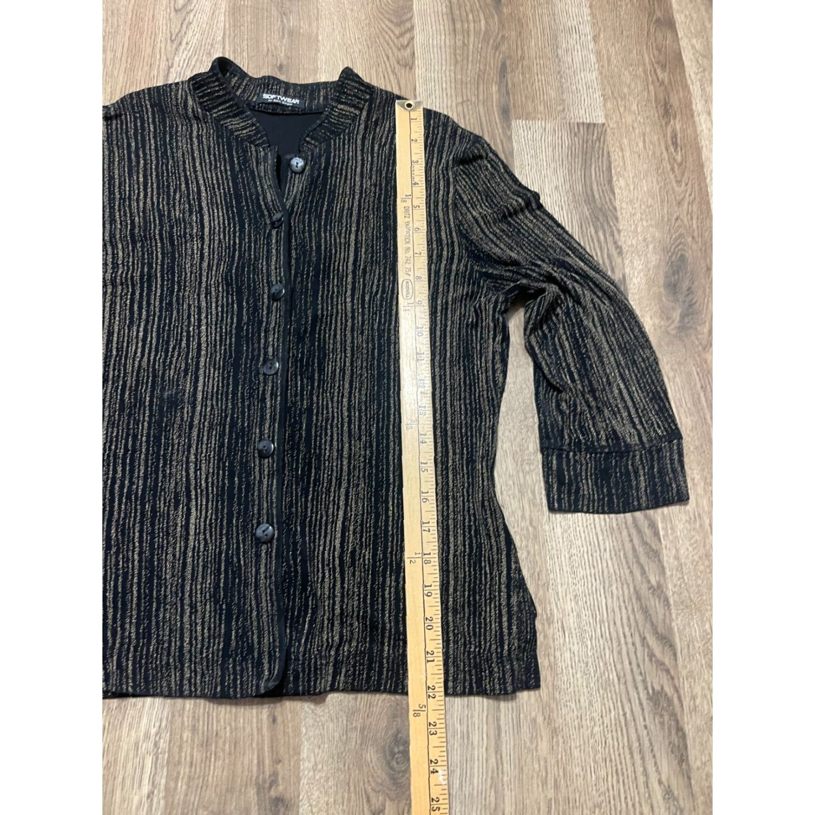 Vintage Softwear by Mark Singer Shirt Women's SML Black Gold Striped Button Up Shirt, Gold, Casual, Button Up, Ladies, S, Regular Fit Size S / US 4 / IT 40 - 7 Thumbnail
