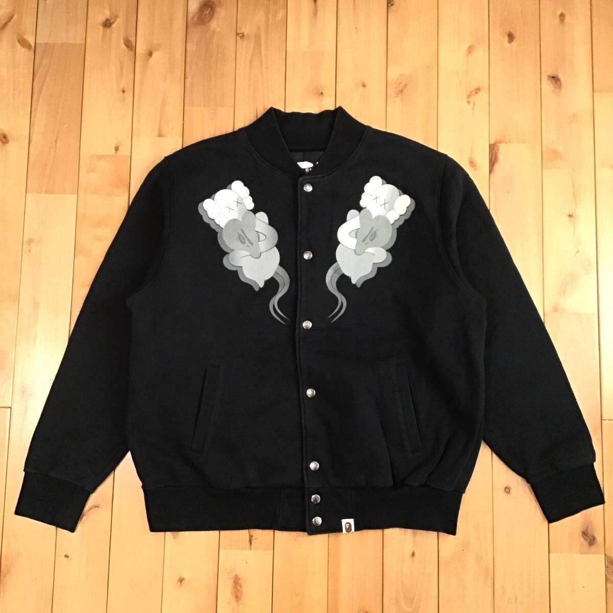 image of Bape × Kaws Bendy Bape Sta Sweat Varsity Jacket Ape Nigo in Black, Men's (Size Large)
