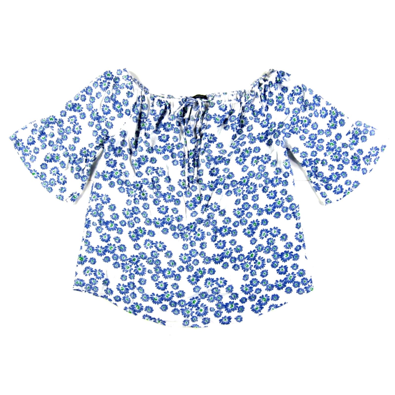 Nordstrom VINTAGE West Kei Nordstrom Off Shoulder Floral Blouse Blue White Rayon XL Top Women Blouse NWT Size XL / US 12-14 / IT 48-50 - 2 Thumbnail