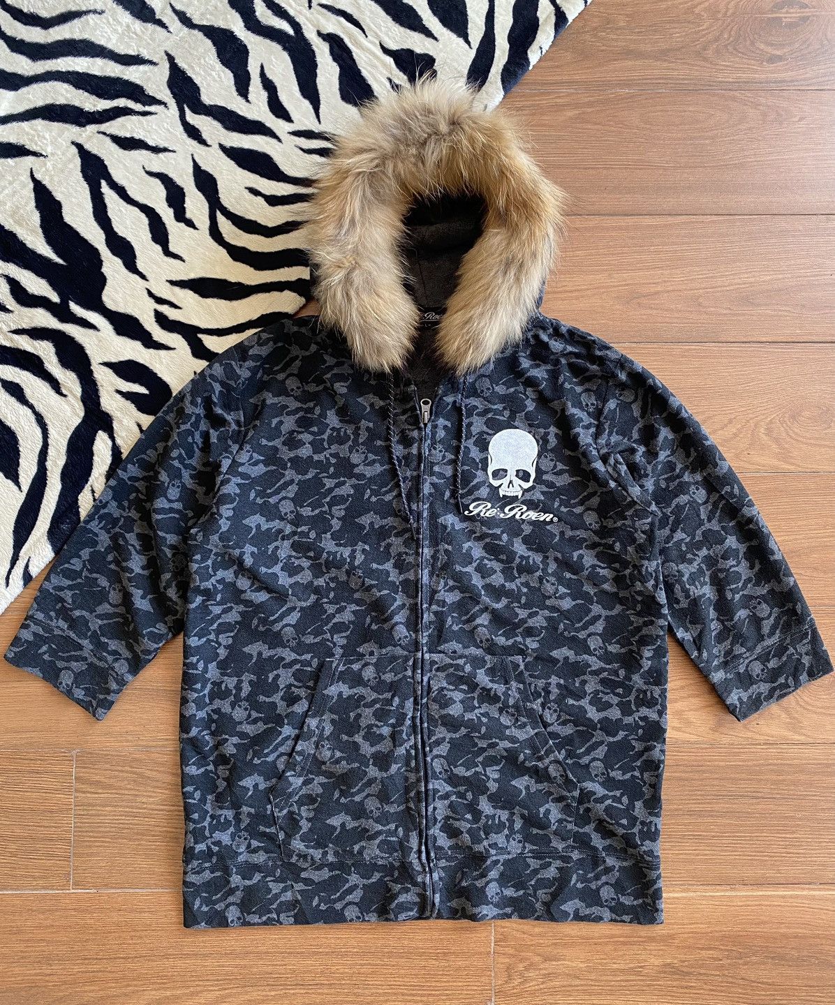 If Six Was Nine × Japanese Brand × Le Grande Bleu (L.G.B.) Japanese Roen Fur Hoodie Overprinted Camo Skull Size US L / EU 52-54 / 3 - 1 Thumbnail