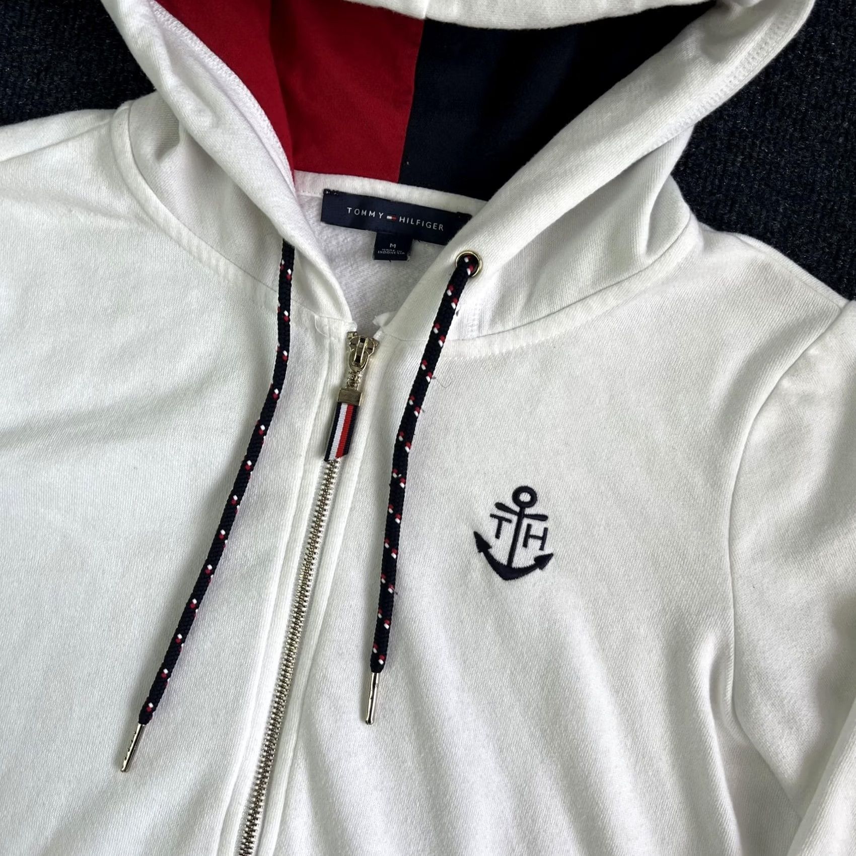 Tommy Hilfiger Tommy Hilfiger Hoodie Mens Medium White Nautical Anchor Full Zip Sweatshirt Size US M / EU 48-50 / 2 - 2 Thumbnail