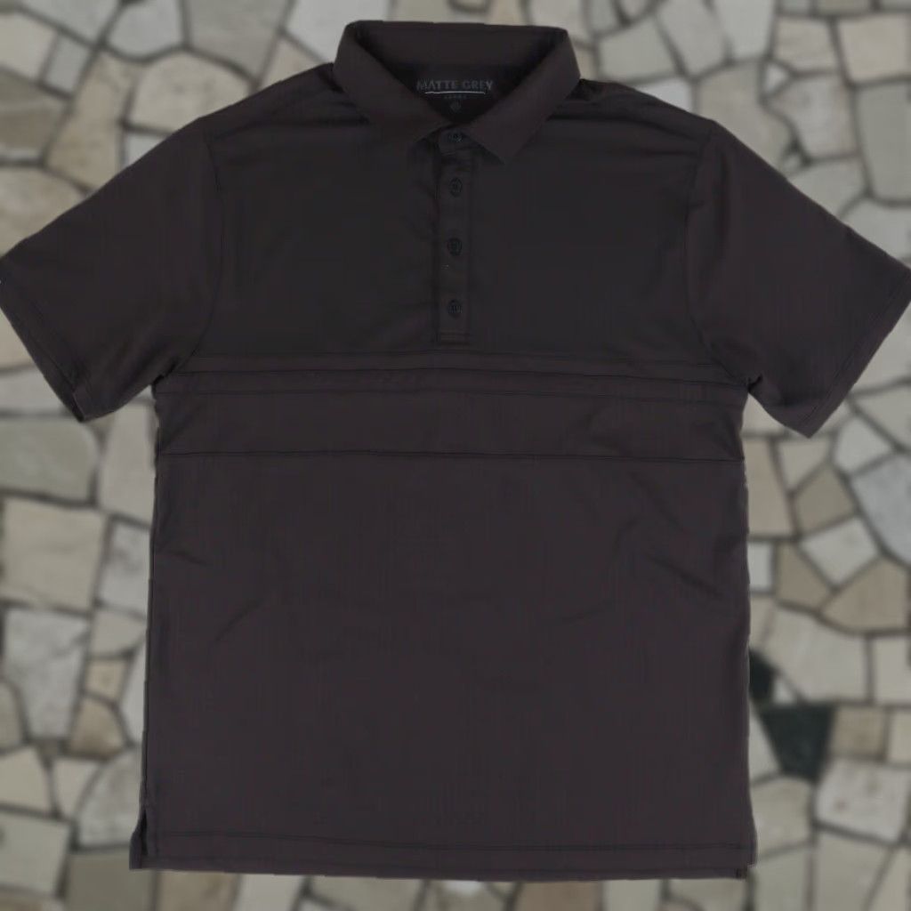 Vintage Matte Grey Polo Shirt Black Men's L Shirt 4 Button High Stretch Polyester Solid Adult Mens Size US L / EU 52-54 / 3 - 1 Thumbnail