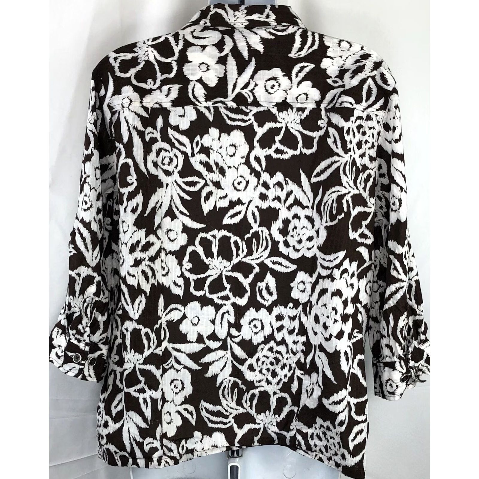 Vintage Karen Scott ButtonUp Top L Brown Floral 3/4 Roll Tab Sleeve Capsule Tropical Size L / US 10 / IT 46 - 3 Thumbnail
