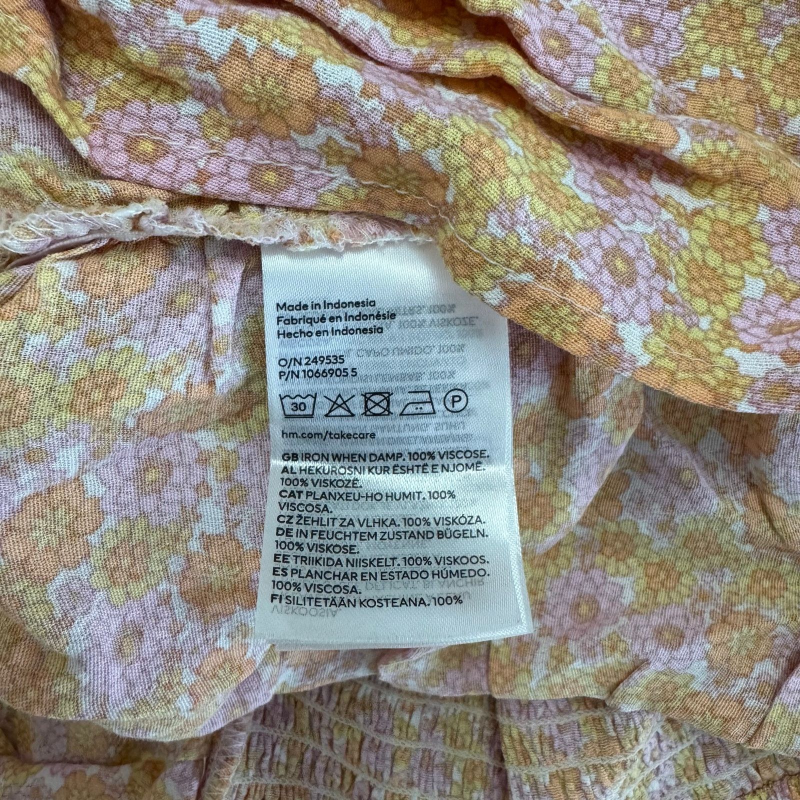 H&M H&M Orange Pink Floral V-Neck Drawstring Blouse Ruched Smock Size US L / EU 52-54 / 3 - 5 Thumbnail