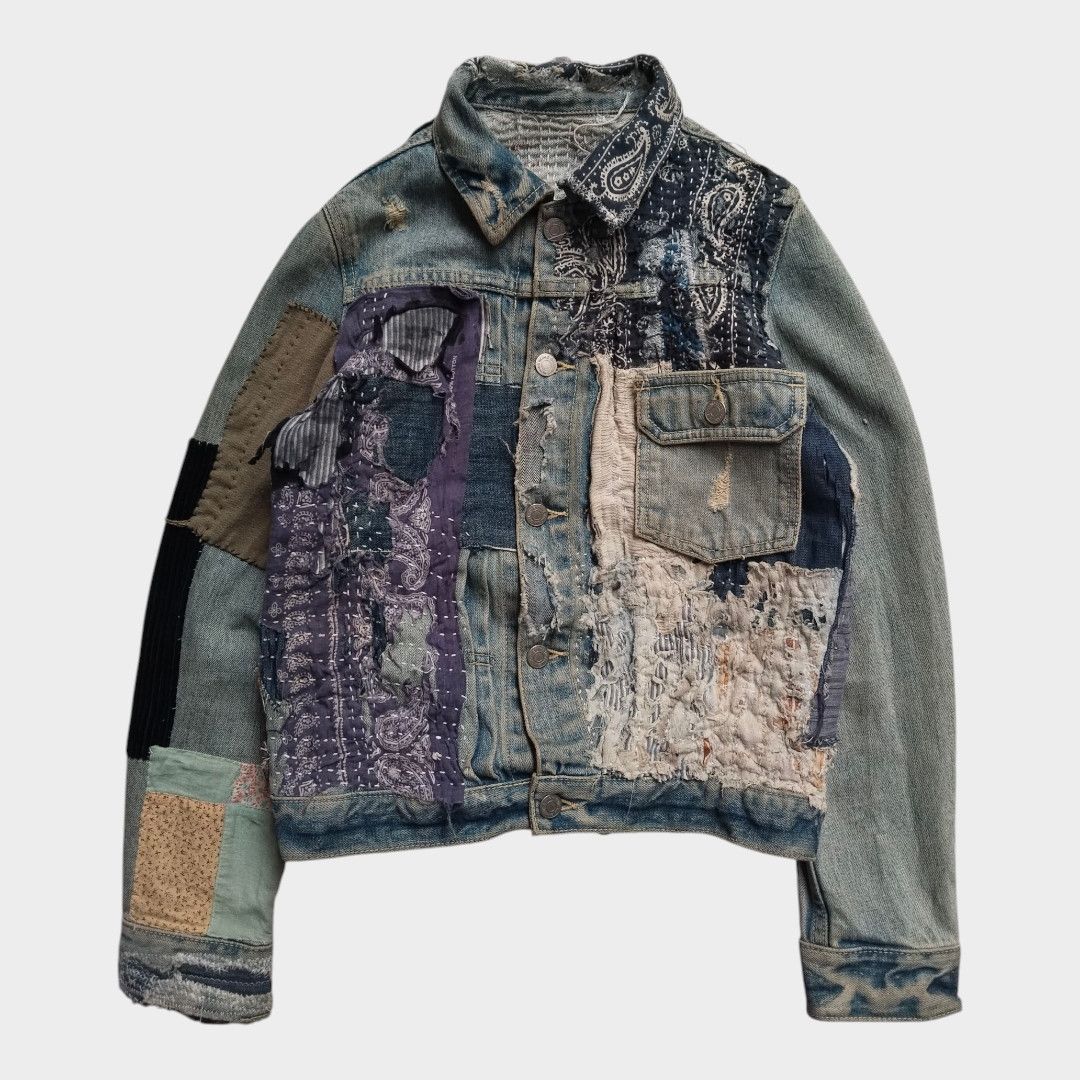 Japanese brand EHWG boro patch work repair denim jacket