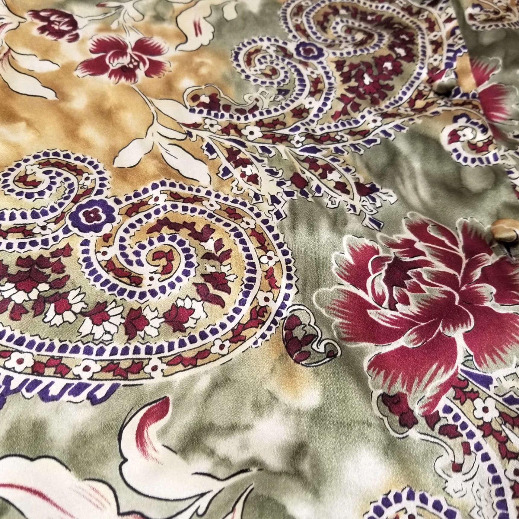 Vintage Sofia By Delicates Short Robe Pajama Top Women M Satin Polyester Paisley Floral Crew Neck Long Sleeve Red Gold Green 90s? Size M / US 6-8 / IT 42-44 - 7 Thumbnail