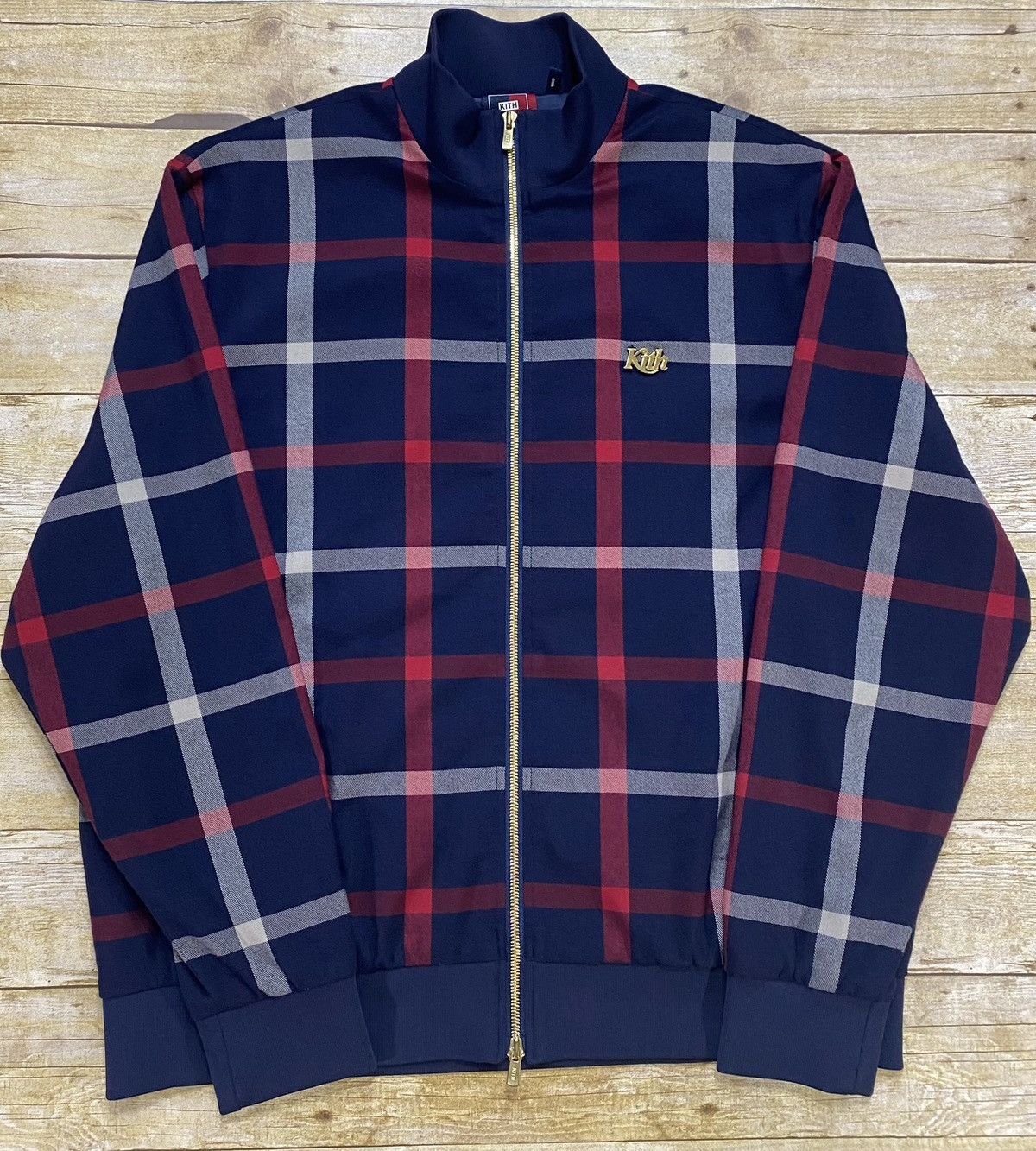 image of For Bergdorf Goodman Rodger Track Jacket in Red/Navy Plaid, Men's (Size Large)