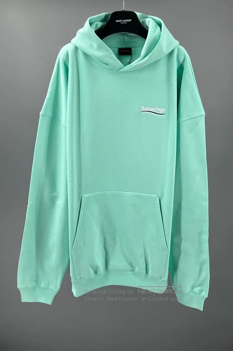 Balenciaga Balenciaga Men's Mint Green Cotton Embroidered Hooded Swea Size US S / EU 44-46 / 1 - 1 Thumbnail