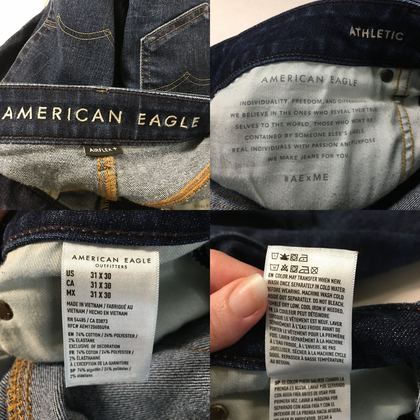 American Eagle Outfitters American Eagle Outfitters Jeans Mens 31x30 Blue Denim Athletic Tapered 5-Pocket Stretch Cotton Standard Regular Mens Size US 31 - 10 Thumbnail